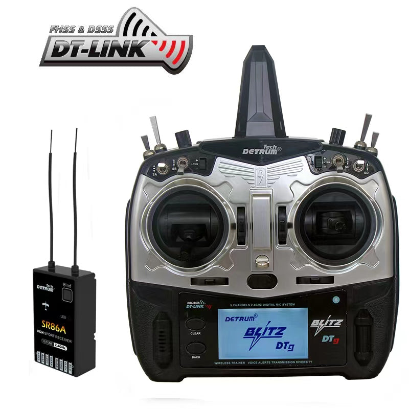 Detrum Blitz-DT9 9CH Smart Programming/Telemetry Transmitter Black w/ iStone SR86A Stabilizer Receiver