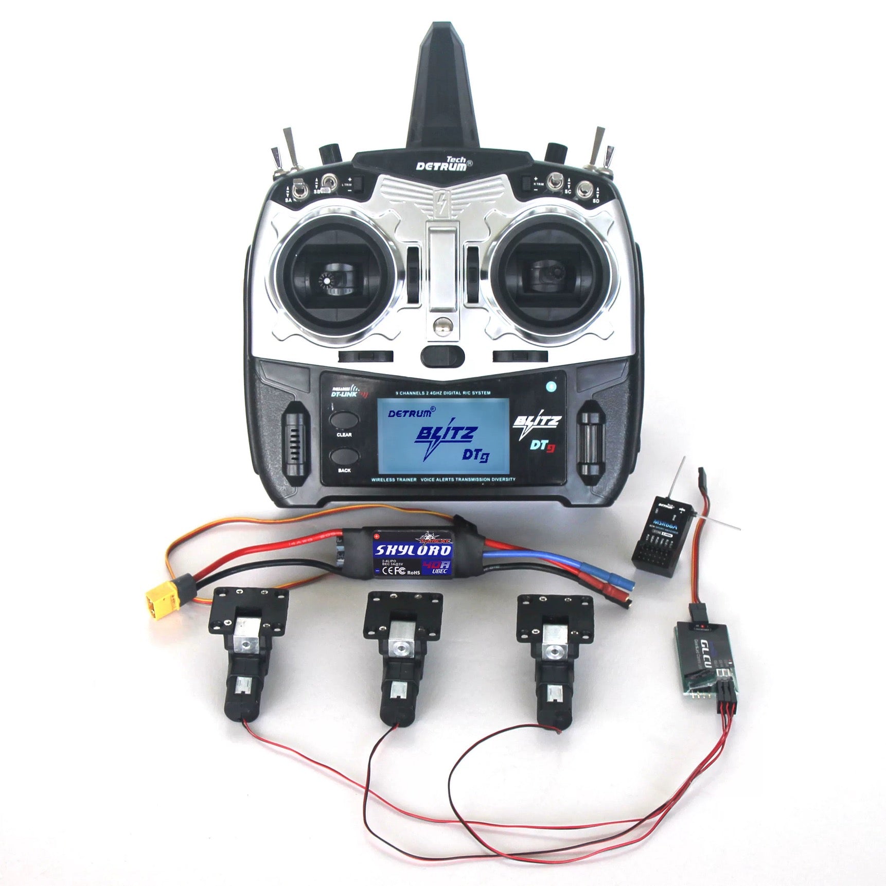 Dynam-Radio-Combo-2-Detrum-Blitz-DT9-9CH-Transmitter-MSR66A-Stabilizer-Receiver-Skylord-40A-ESC-Metal-E-Retracts-V3